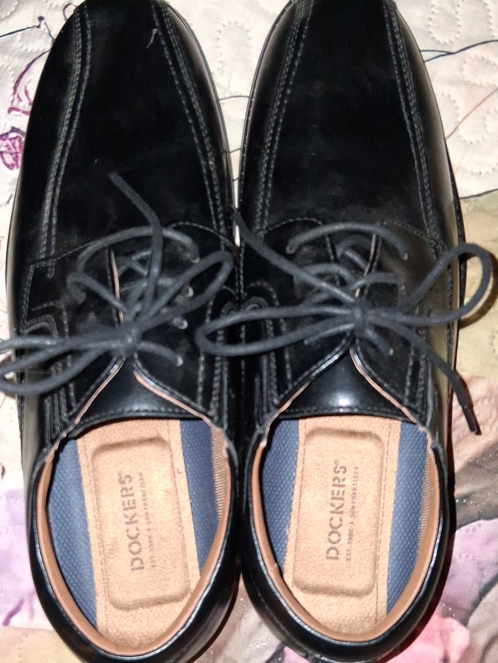 Dockers Black Leather Lace-Up Derby Shoes with Tan Insoles 9W